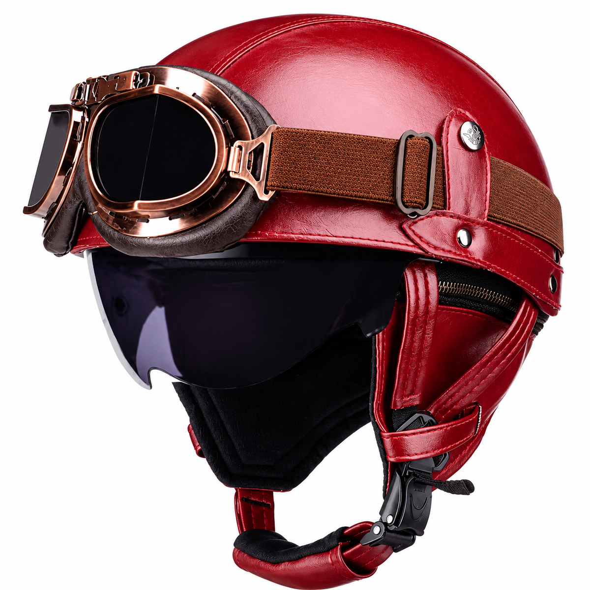 KTVMOTO Vintage Leather Motorcycle Helmet with- I06