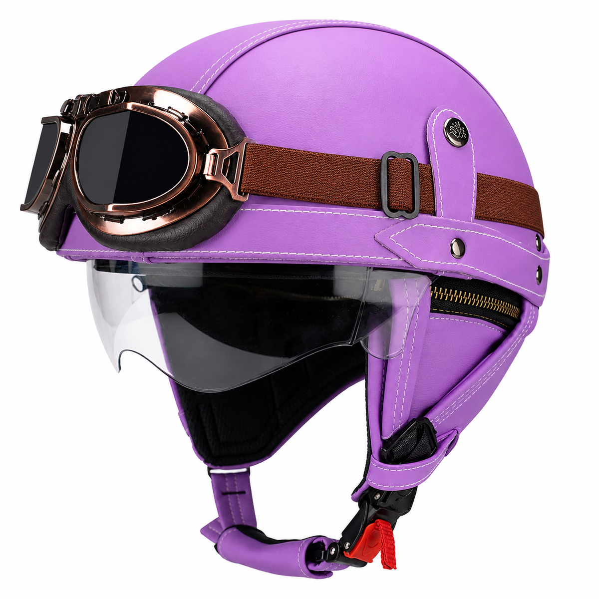 KTVMOTO Vintage Leather Motorcycle Helmet with- I06