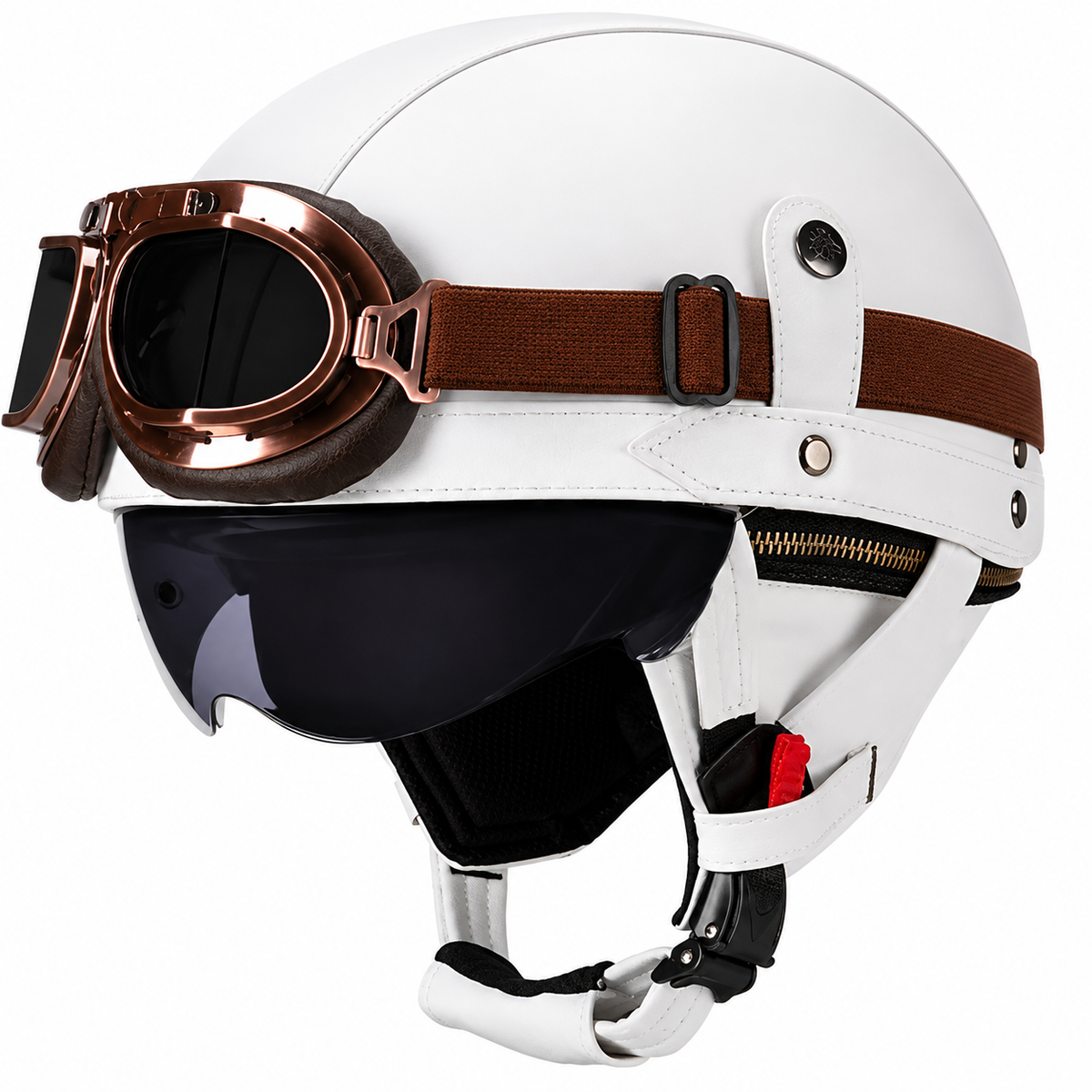 KTVMOTO Vintage Leather Motorcycle Helmet with- I06