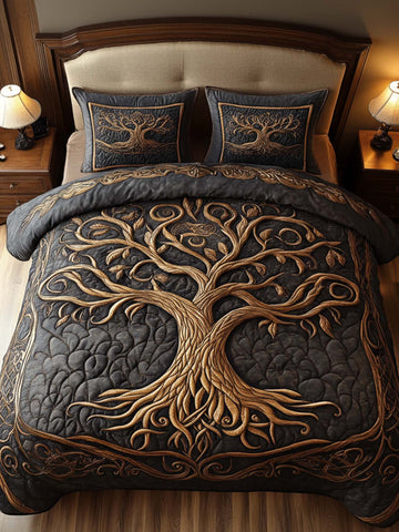 Tree of Life 3- Piece Quilted Bedding Set