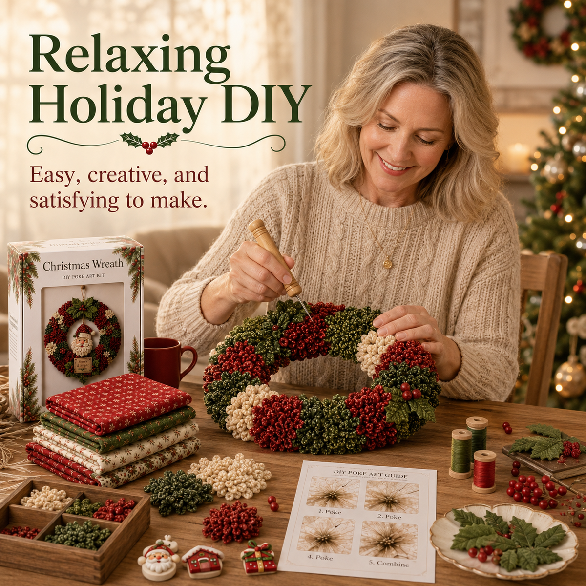 🔥Christmas Sale 49% OFF🎄3D Fabric Poke Wreath DIY Kit