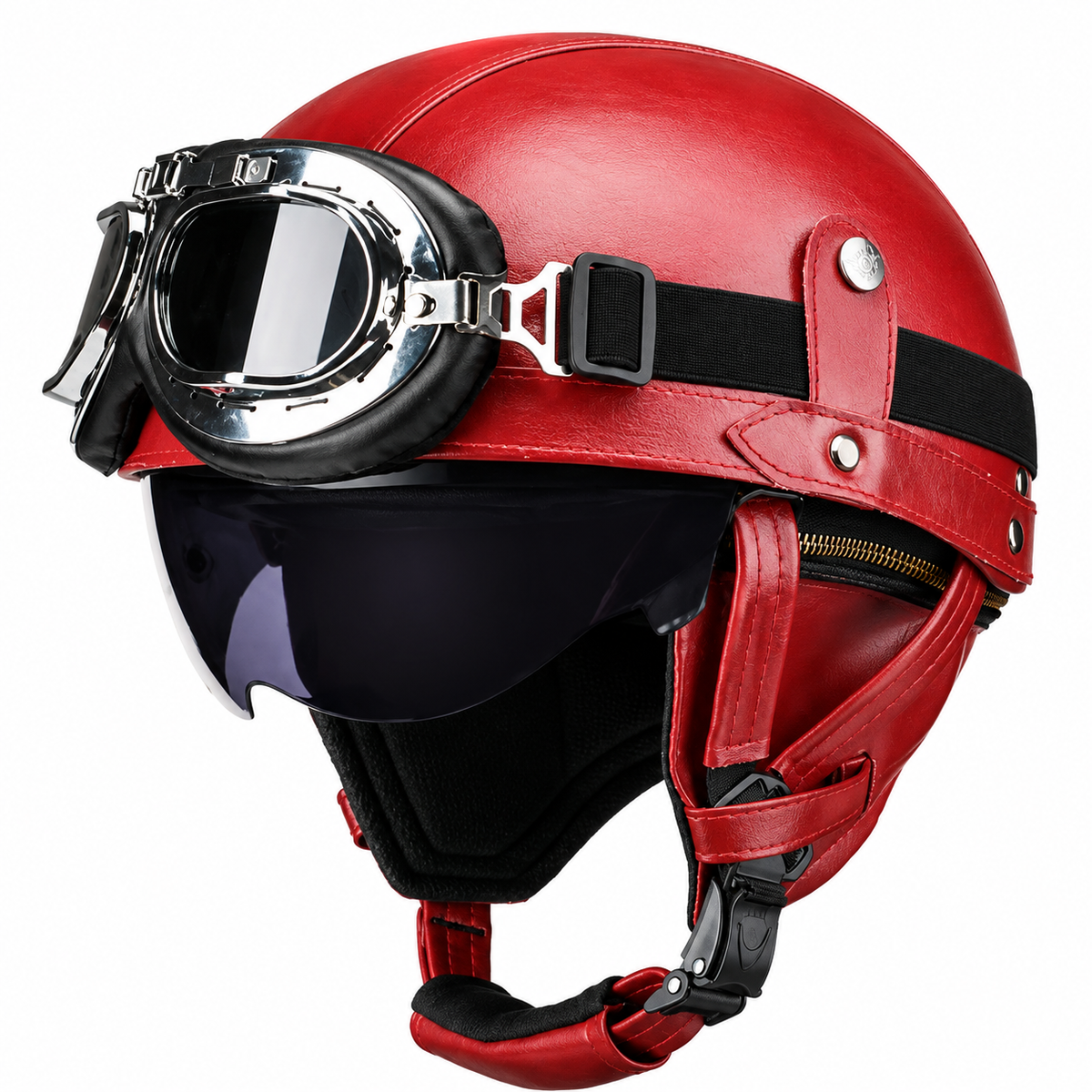 KTVMOTO Vintage Leather Motorcycle Helmet with- I06