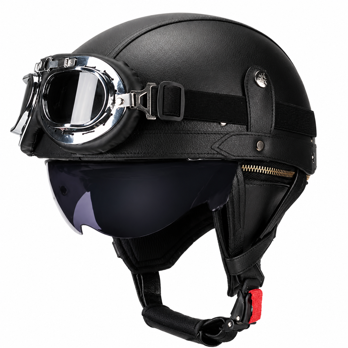 KTVMOTO Vintage Leather Motorcycle Helmet with- I06