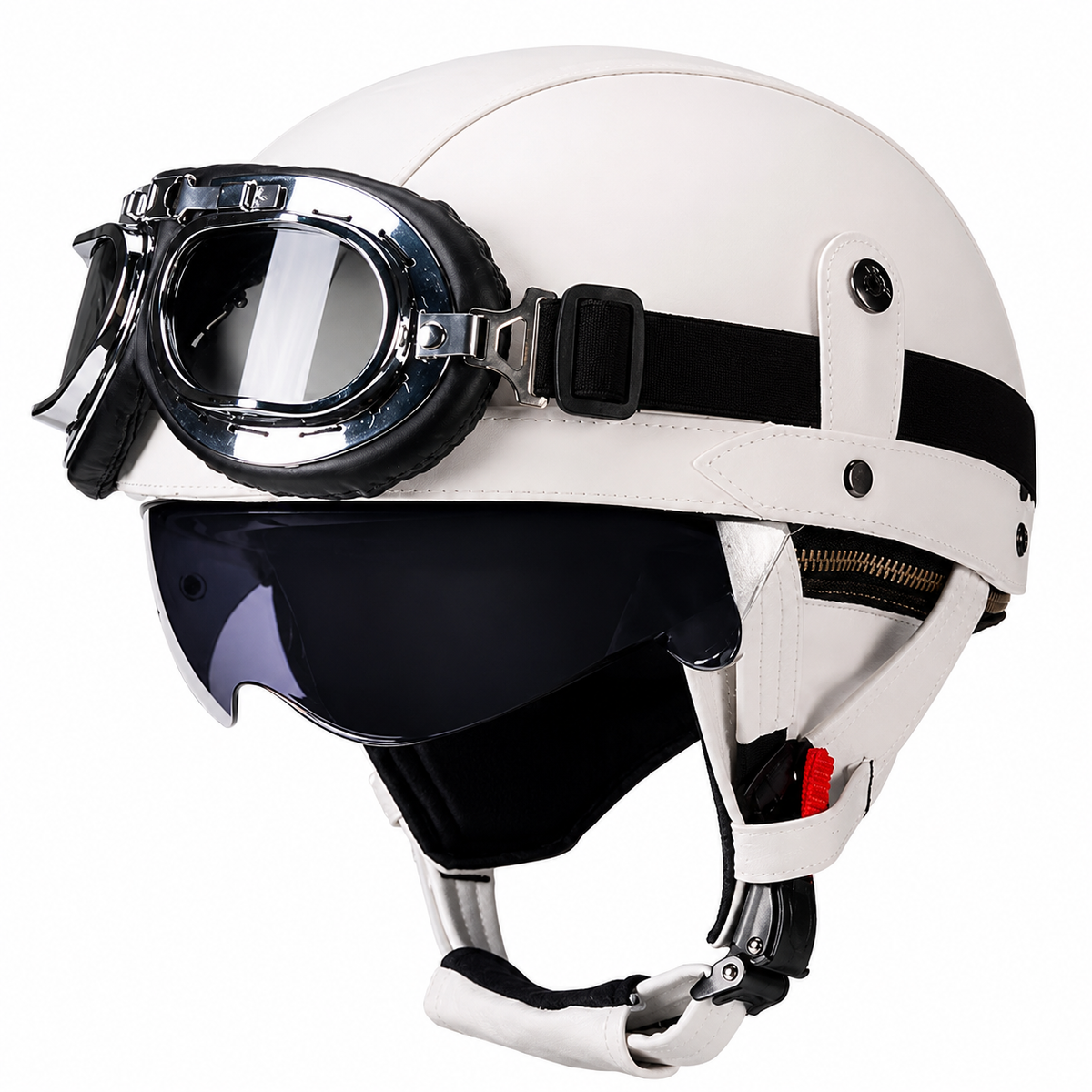 KTVMOTO Vintage Leather Motorcycle Helmet with- I06