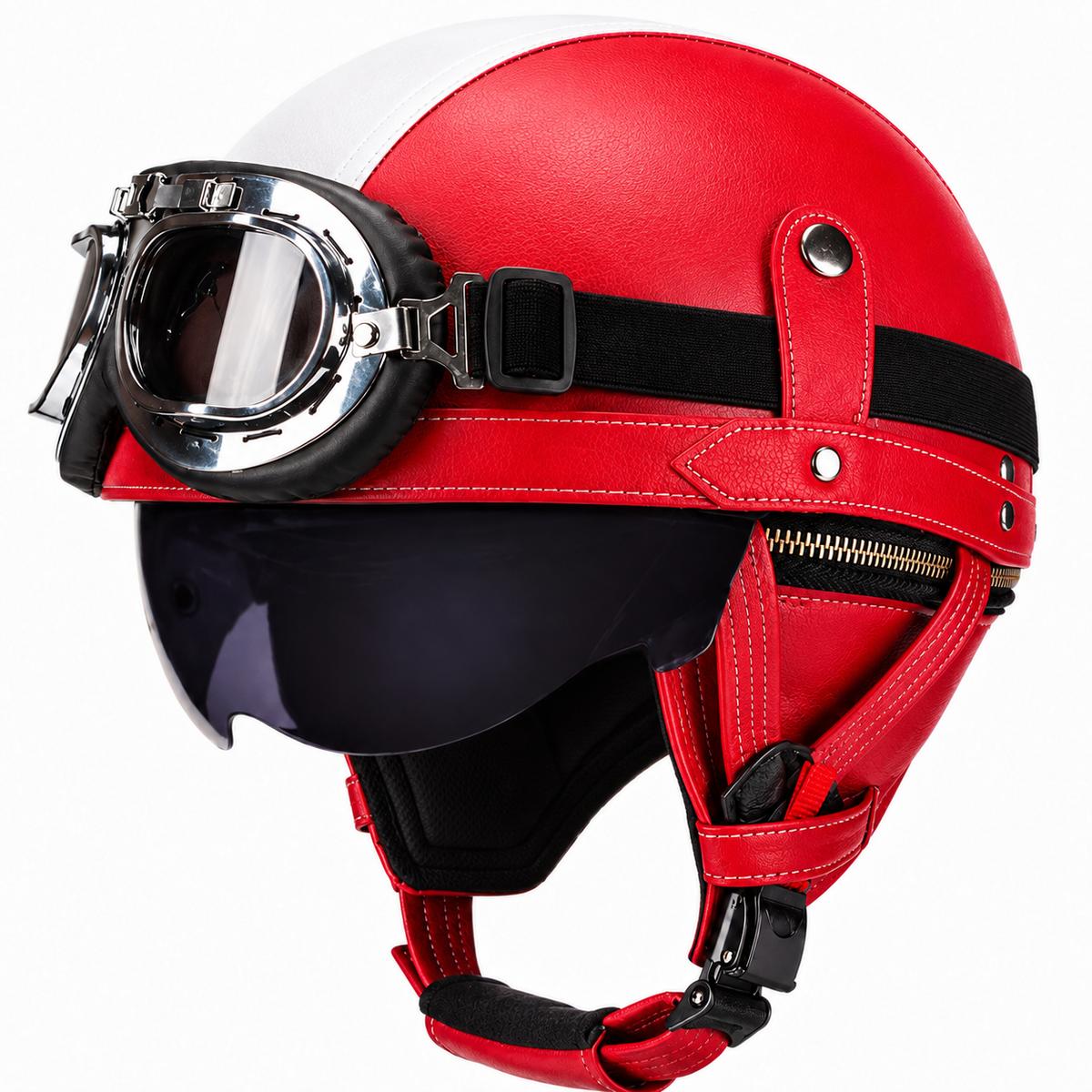 KTVMOTO Vintage Leather Motorcycle Helmet with- I06