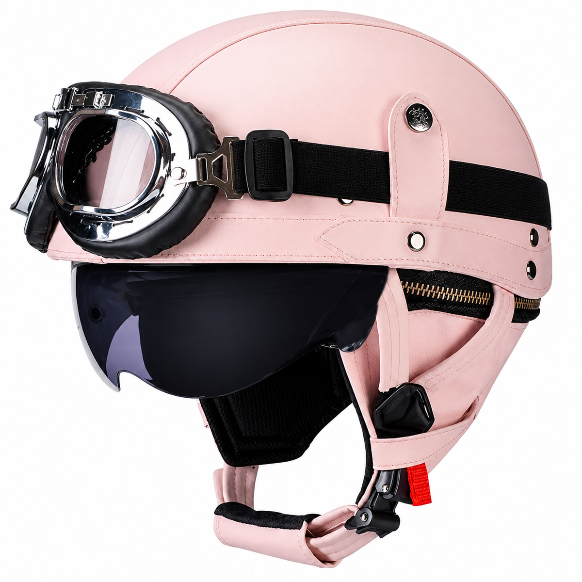 KTVMOTO Vintage Leather Motorcycle Helmet with- I06