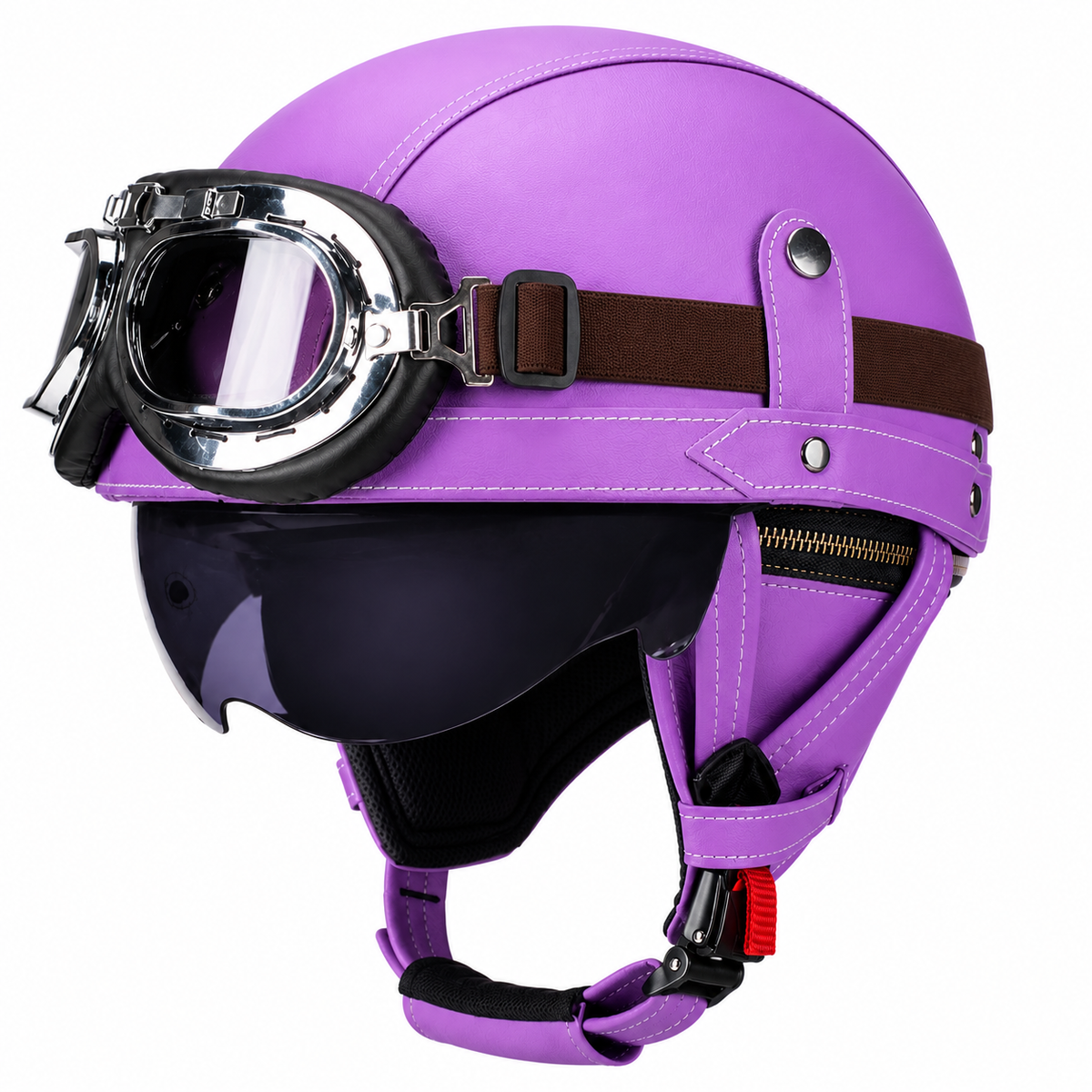KTVMOTO Vintage Leather Motorcycle Helmet with- I06