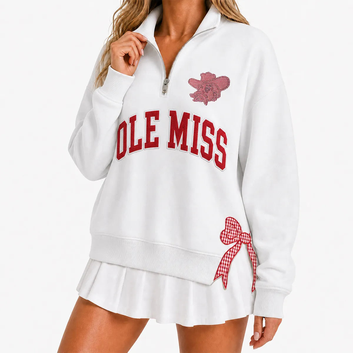Custom College Game Day Quarter Zip Pullover – Plush Text, Mascot Logo & Butterfly Side Detail Spirit Sweatshirt