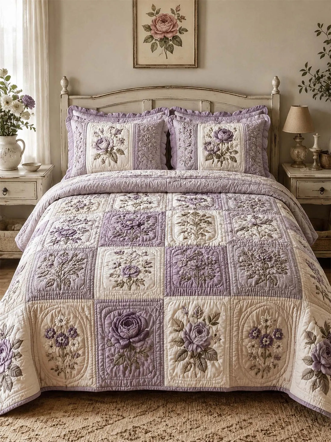 Cottagecore Floral 3-Piece Quilted Bedding Set