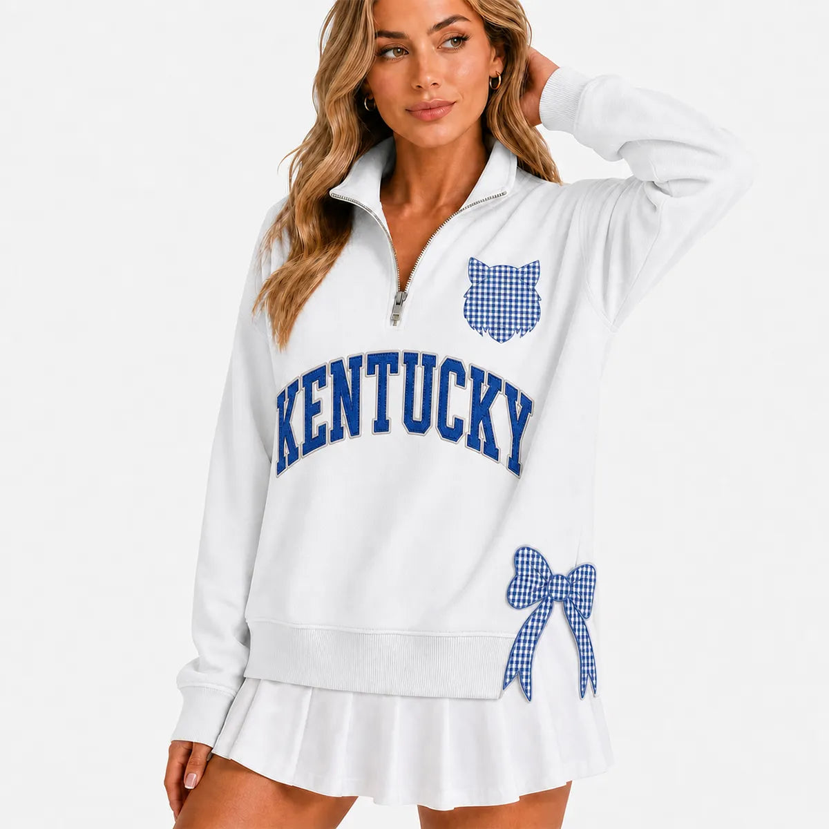 Custom College Game Day Quarter Zip Pullover – Plush Text, Mascot Logo & Butterfly Side Detail Spirit Sweatshirt