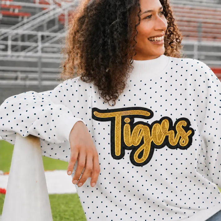 Custom Glitter Team Name Polka Dot Mockneck Sweatshirt – Personalized Game Day Spirit Pullover