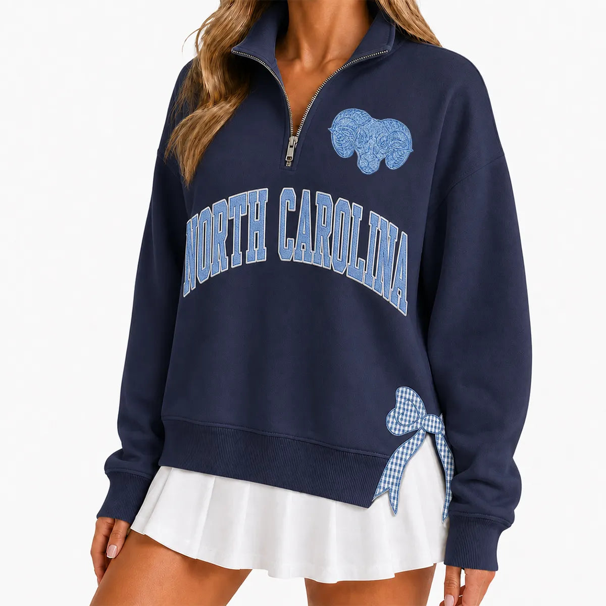 Custom College Game Day Quarter Zip Pullover – Plush Text, Mascot Logo & Butterfly Side Detail Spirit Sweatshirt