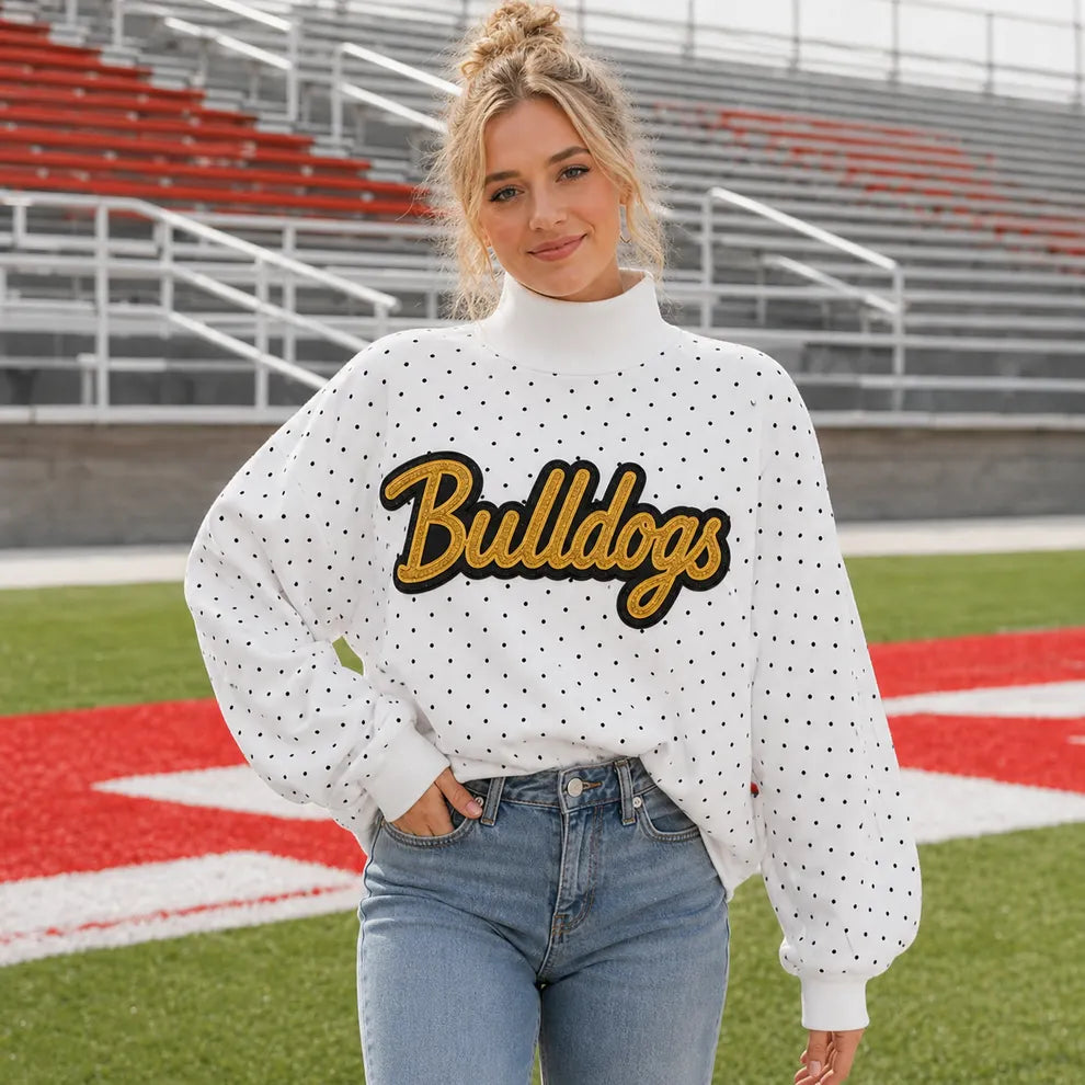 Custom Glitter Team Name Polka Dot Mockneck Sweatshirt – Personalized Game Day Spirit Pullover