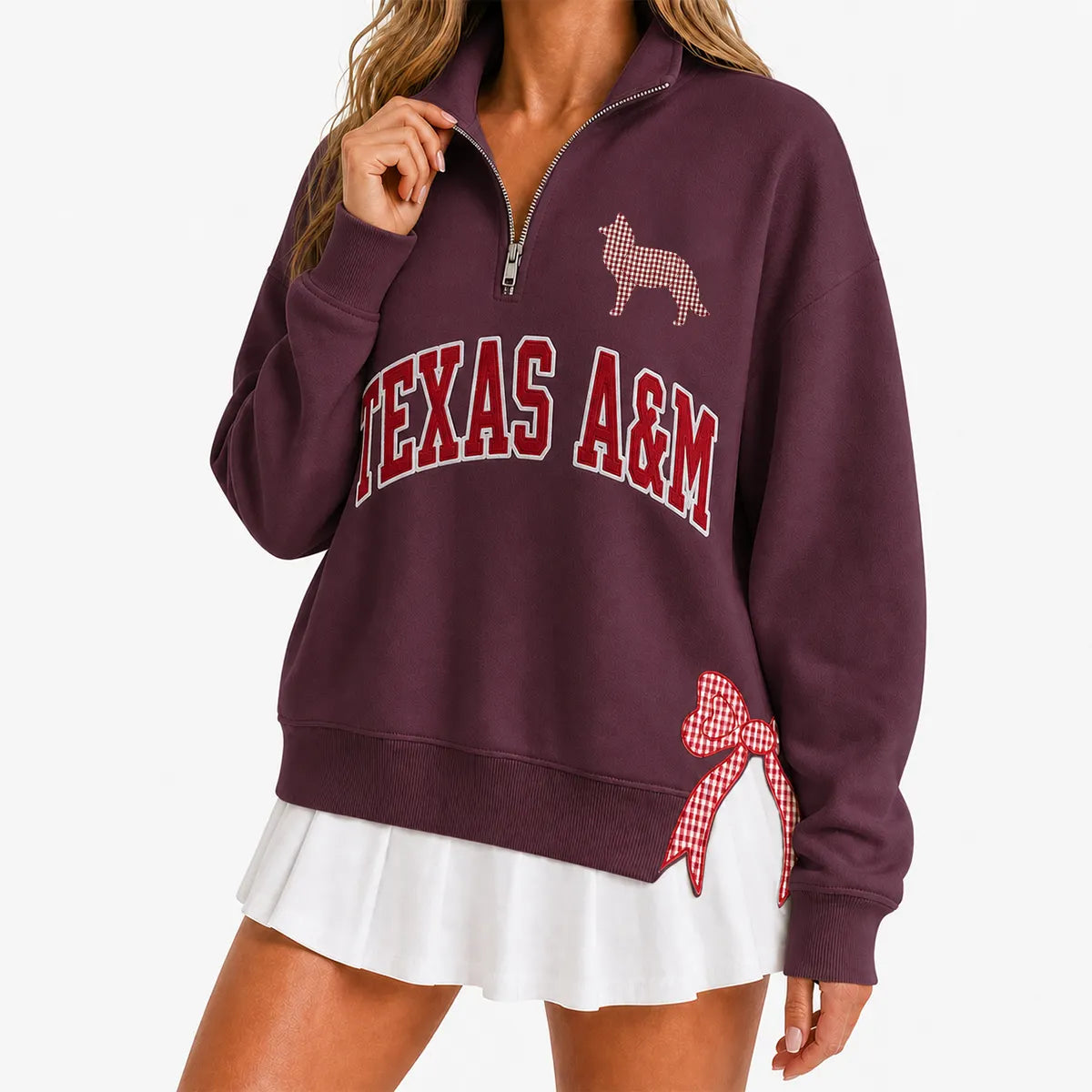 Custom College Game Day Quarter Zip Pullover – Plush Text, Mascot Logo & Butterfly Side Detail Spirit Sweatshirt