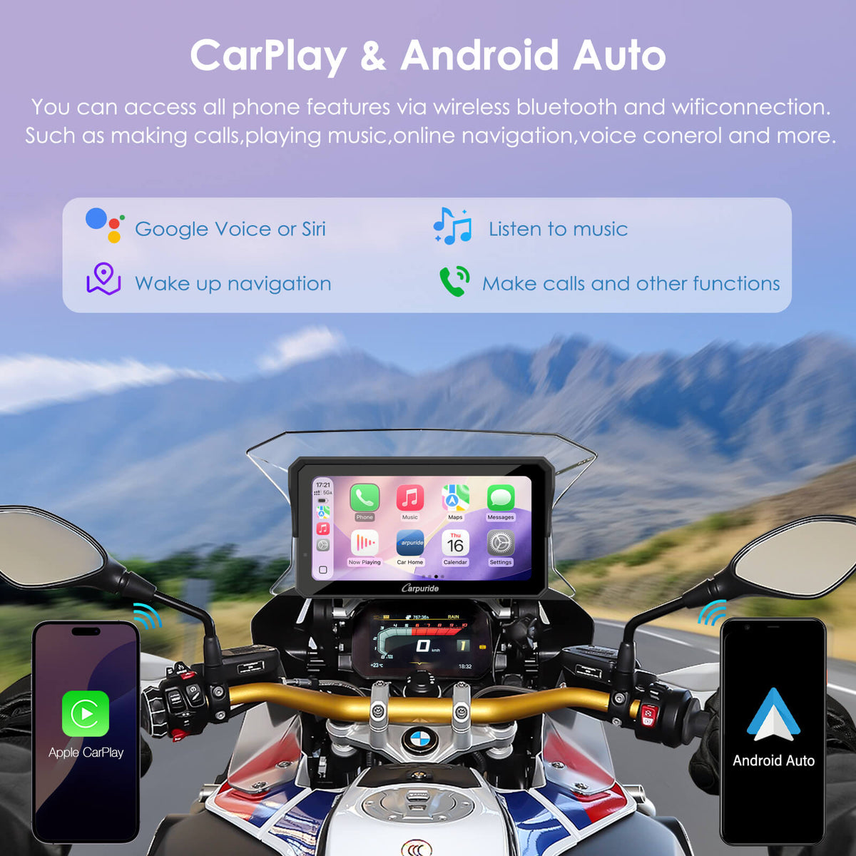 Carpuride W602BS 6" Motorcycle Stereo-Designed for BMW Motorcycle Compatible with Wonder Wheel Control
