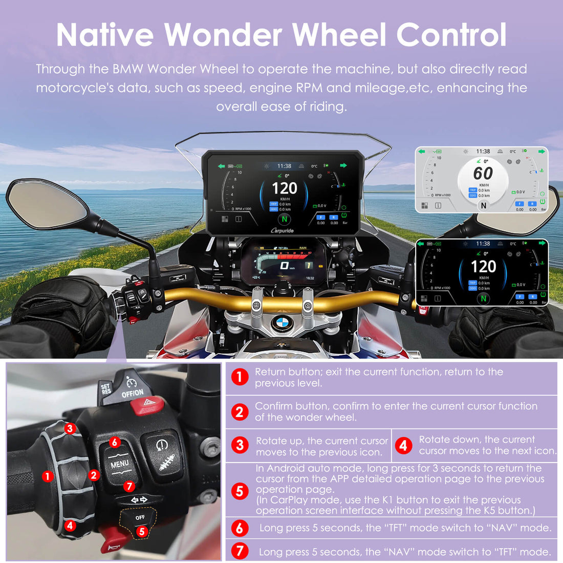 Carpuride W602BS 6" Motorcycle Stereo-Designed for BMW Motorcycle Compatible with Wonder Wheel Control