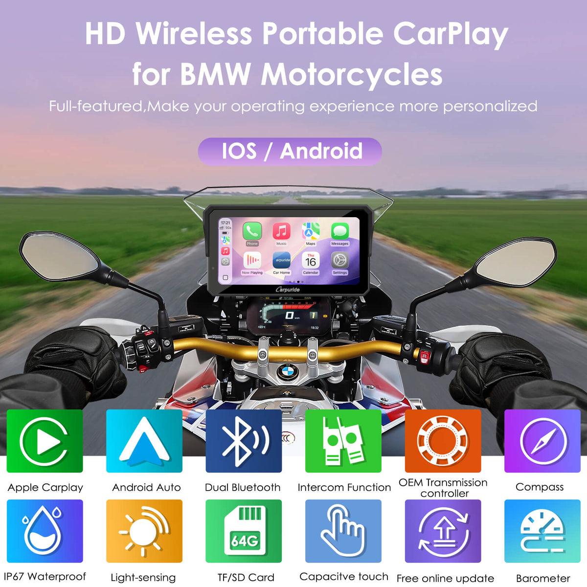 Carpuride W602BS 6" Motorcycle Stereo-Designed for BMW Motorcycle Compatible with Wonder Wheel Control