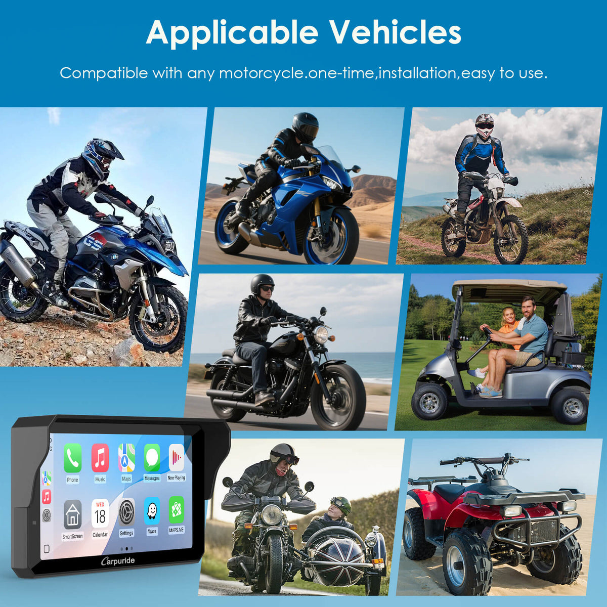 Carpuride W602S Pro with Optional TPMS | 6-Inch Motorcycle CarPlay  | Plug-and-Play BM05 Bracket with Type-C Port