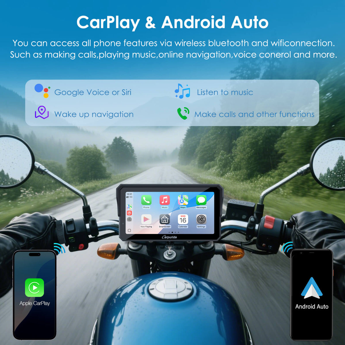 Carpuride W602S Pro with Optional TPMS | 6-Inch Motorcycle CarPlay  | Plug-and-Play BM05 Bracket with Type-C Port