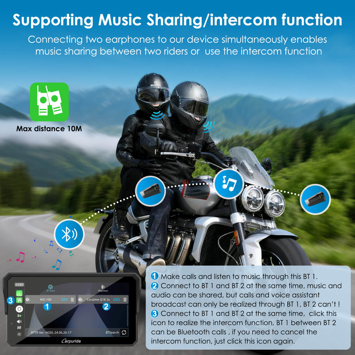 Carpuride W602S Pro with Optional TPMS | 6-Inch Motorcycle CarPlay  | Plug-and-Play BM05 Bracket with Type-C Port
