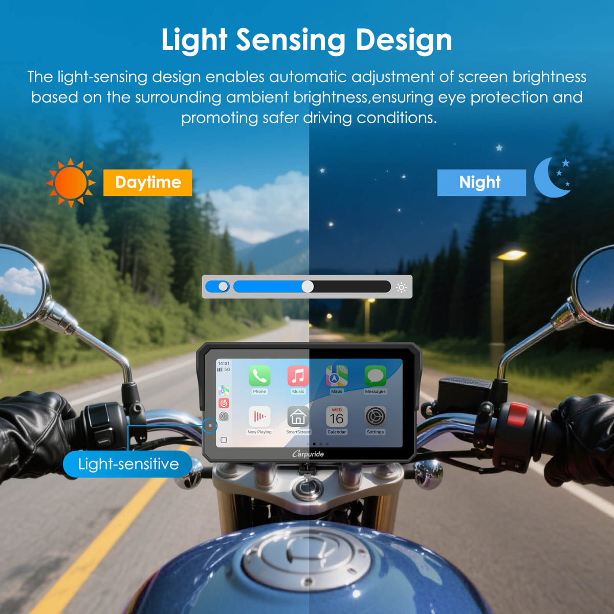 Carpuride W602S Pro with Optional TPMS | 6-Inch Motorcycle CarPlay  | Plug-and-Play BM05 Bracket with Type-C Port