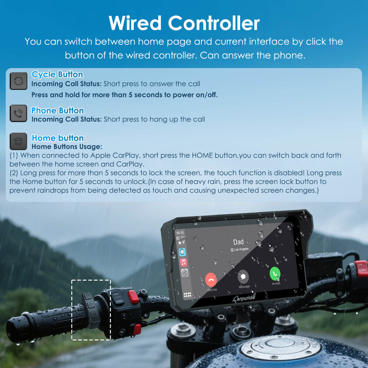 Carpuride W602S Pro with Optional TPMS | 6-Inch Motorcycle CarPlay  | Plug-and-Play BM05 Bracket with Type-C Port