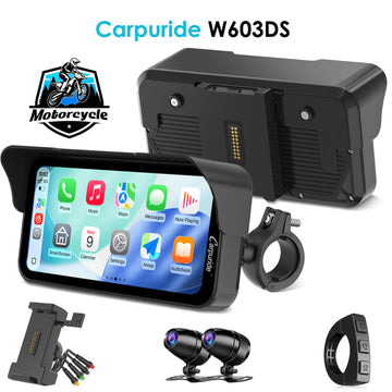 Carpuride W603DS with Optional TPMS | 6-Inch Motorcycle CarPlay | Plug-and-Play BM05 Bracket | Dual Cameras