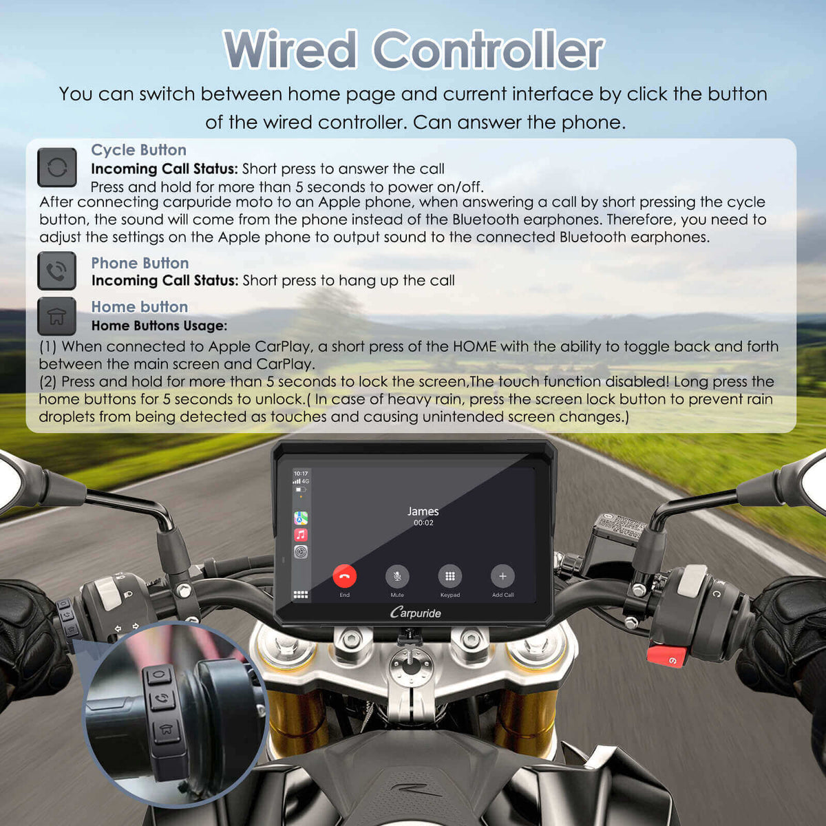 Carpuride 702RS Pro with Optional TPMS - Motorcycle CarPlay with Radar BSD & Plug-and-Play Bracket