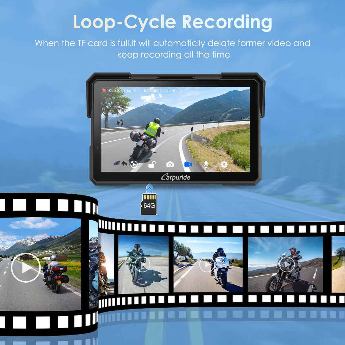 Carpuride W702 Plus Wireless Portable Motorcycle Stereo - Install Apps, Built-in GPS & Dual Cameras