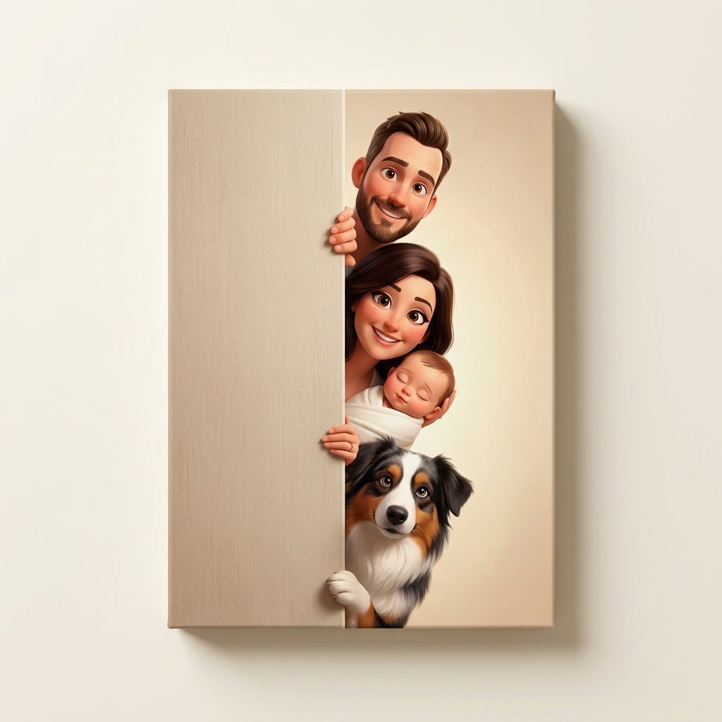 Custom Peeking Family Portrait Canvas From Your Photo