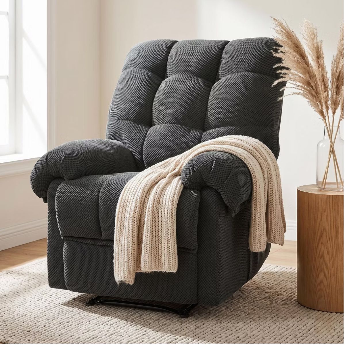 Warm Cashmere Manual Recliner Chair with Plush Comfort & Footrest