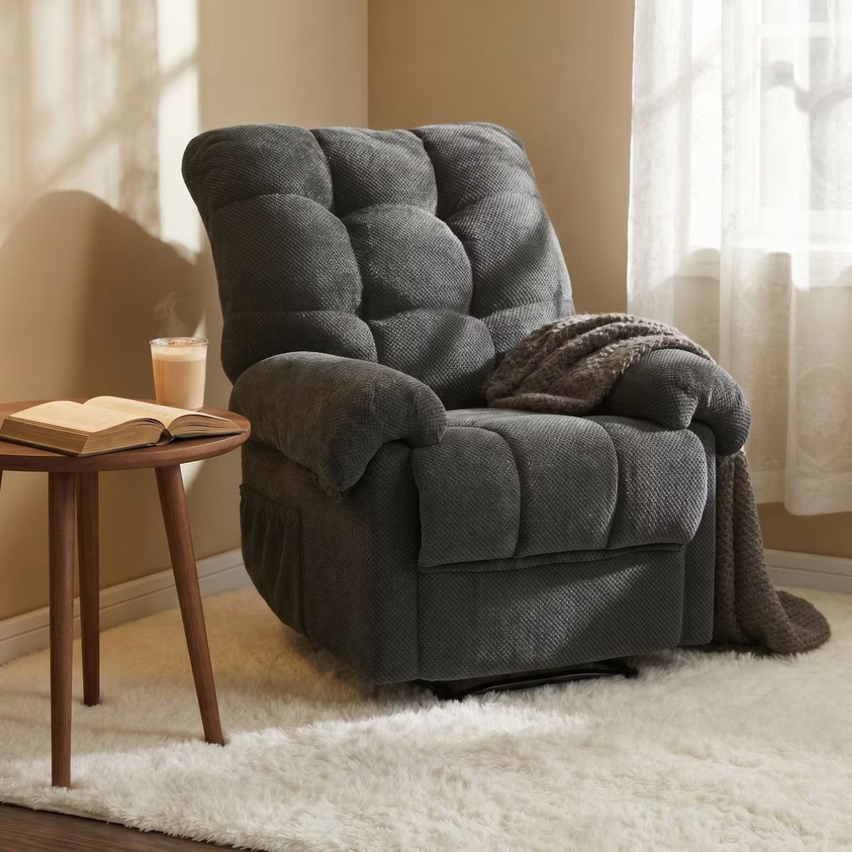 Warm Cashmere Manual Recliner Chair with Plush Comfort & Footrest