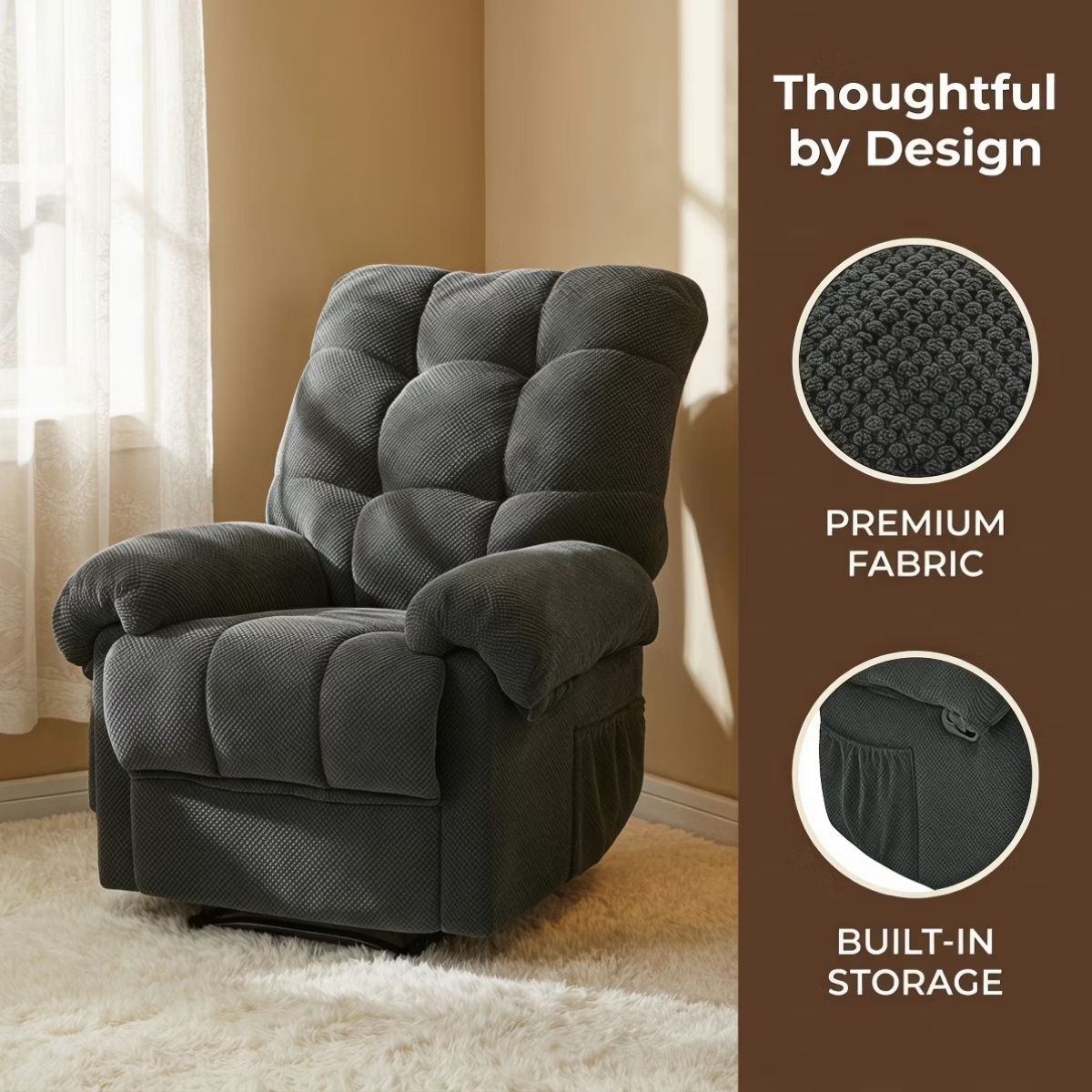 Warm Cashmere Manual Recliner Chair with Plush Comfort & Footrest
