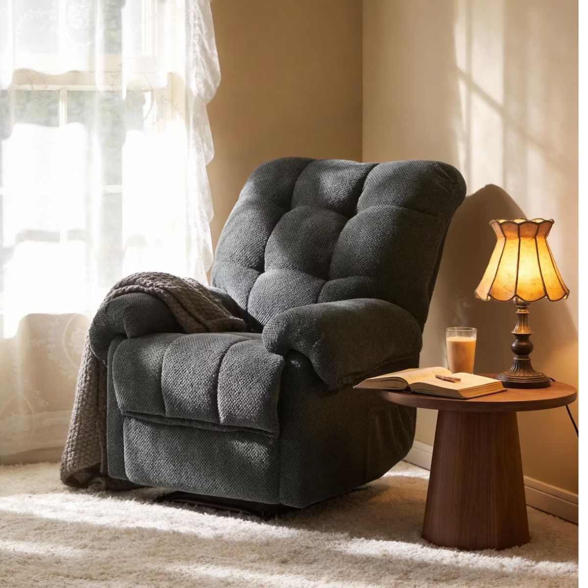 Warm Cashmere Manual Recliner Chair with Plush Comfort & Footrest