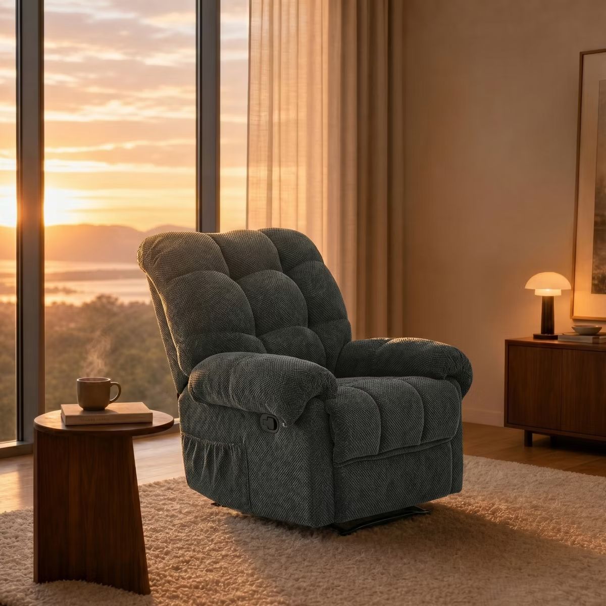 Warm Cashmere Manual Recliner Chair with Plush Comfort & Footrest
