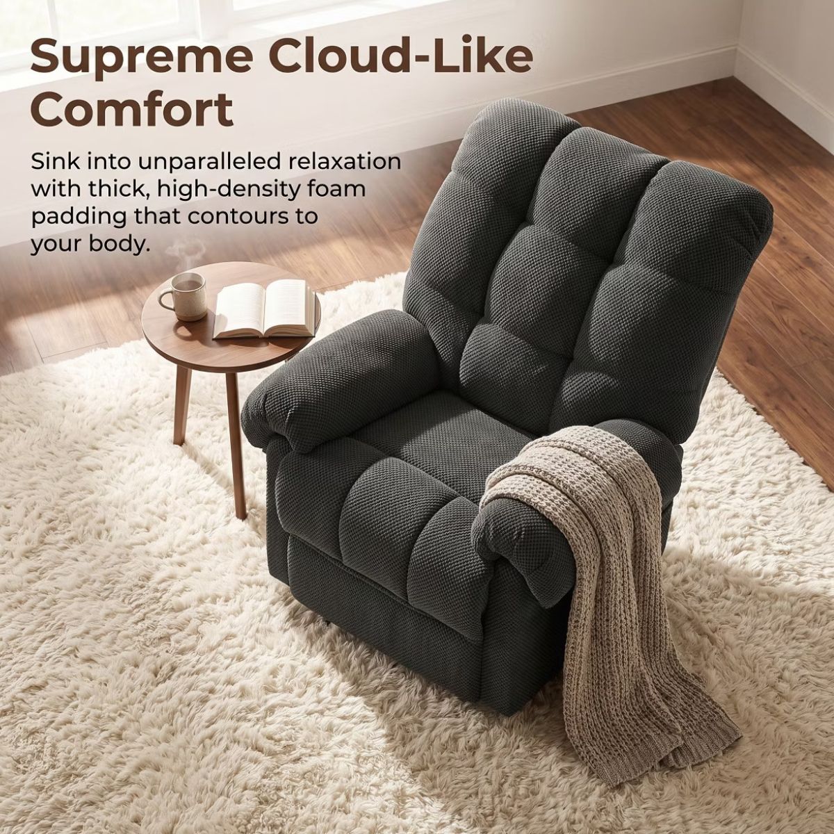 Warm Cashmere Manual Recliner Chair with Plush Comfort & Footrest