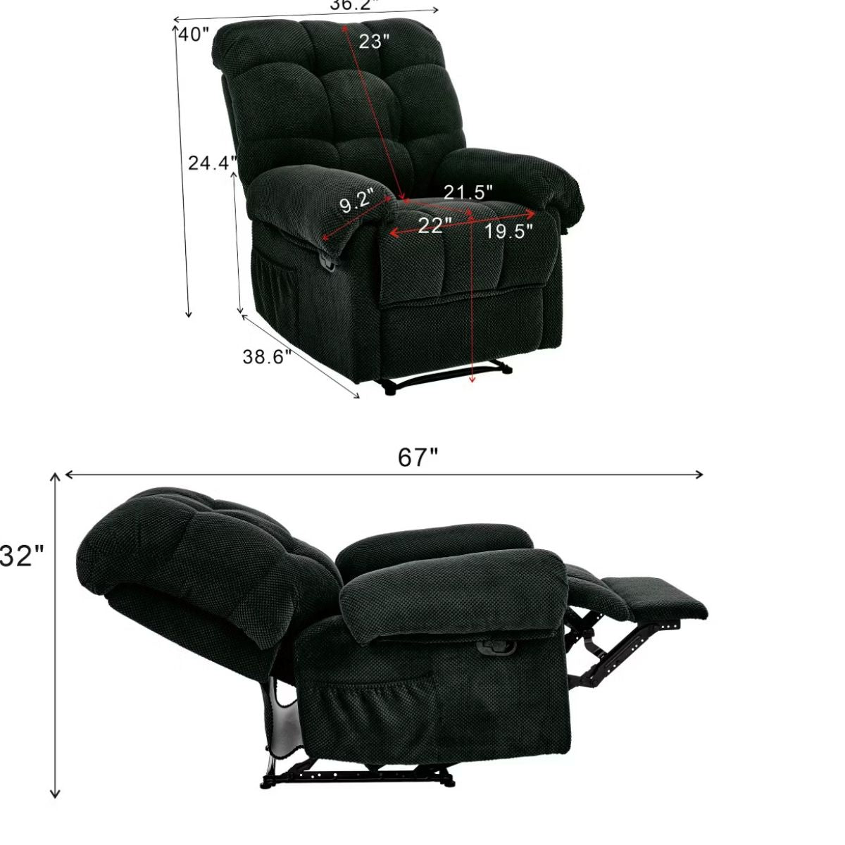 Warm Cashmere Manual Recliner Chair with Plush Comfort & Footrest