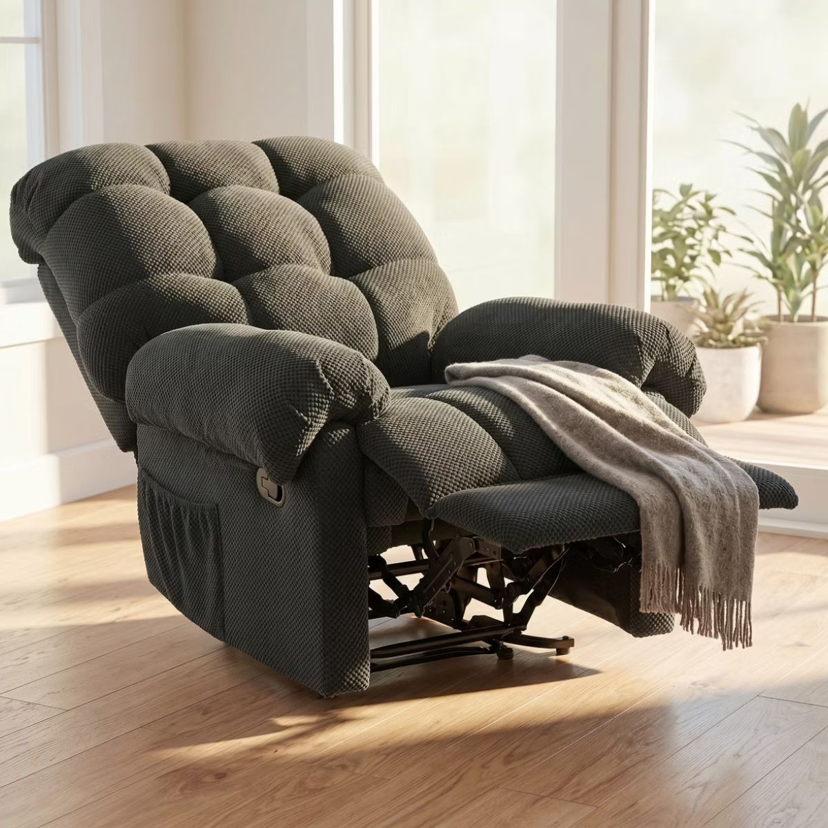 Warm Cashmere Manual Recliner Chair with Plush Comfort & Footrest