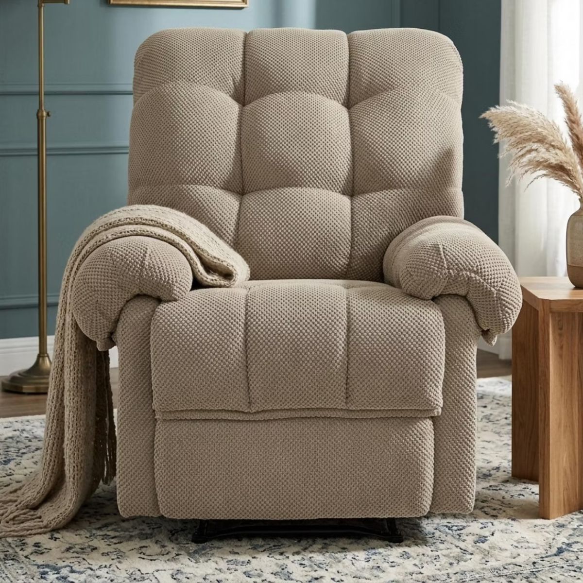 Warm Cashmere Manual Recliner Chair with Plush Comfort & Footrest