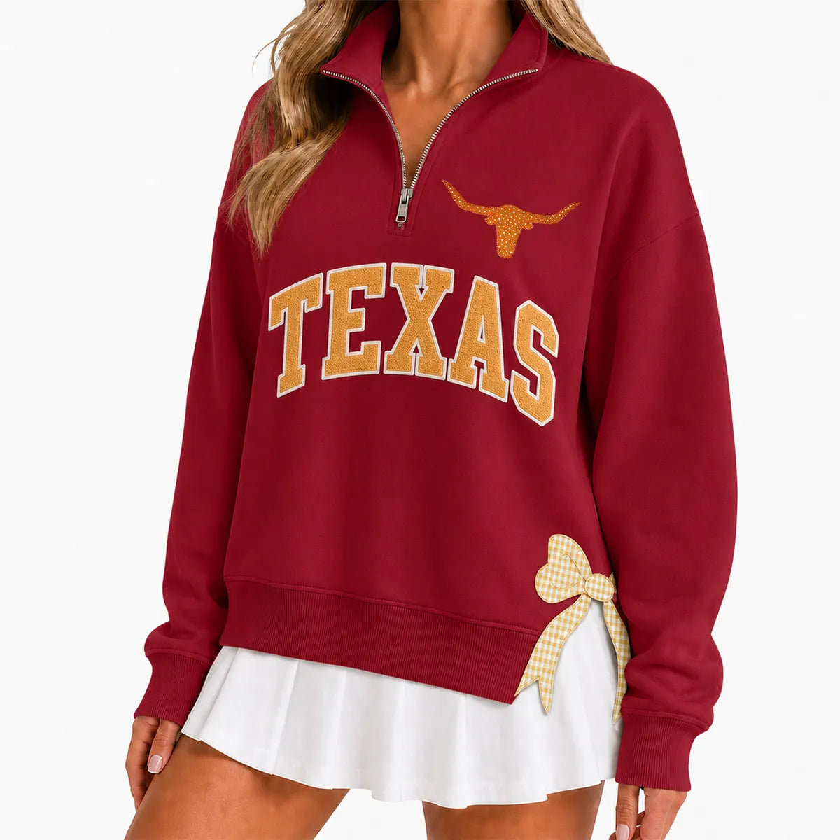 Custom College Game Day Quarter Zip Pullover – Plush Text, Mascot Logo & Butterfly Side Detail Spirit Sweatshirt