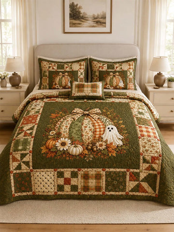 Pumpkin Ghost Harvest Quilted 3-Piece Bedding Set