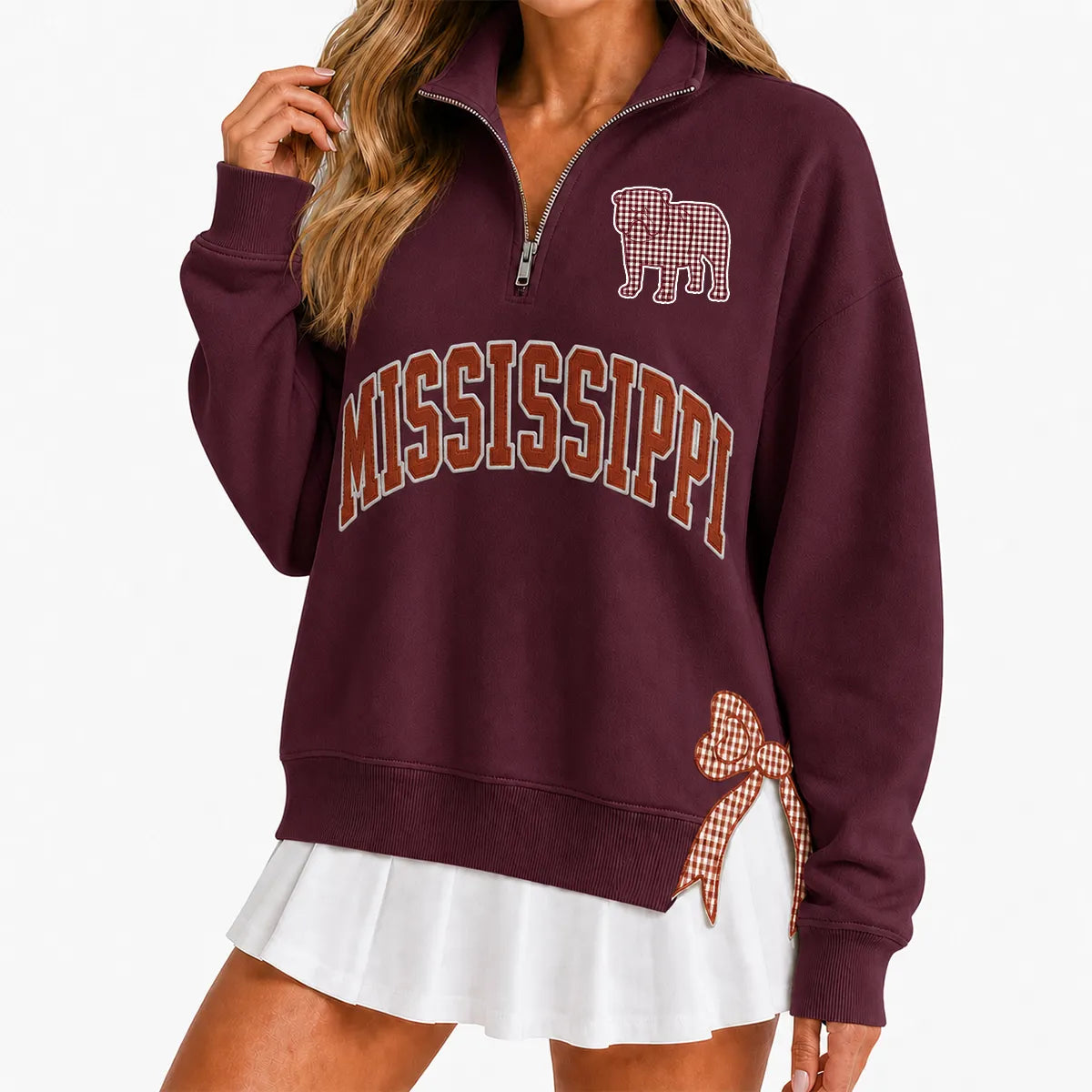 Custom College Game Day Quarter Zip Pullover – Plush Text, Mascot Logo & Butterfly Side Detail Spirit Sweatshirt