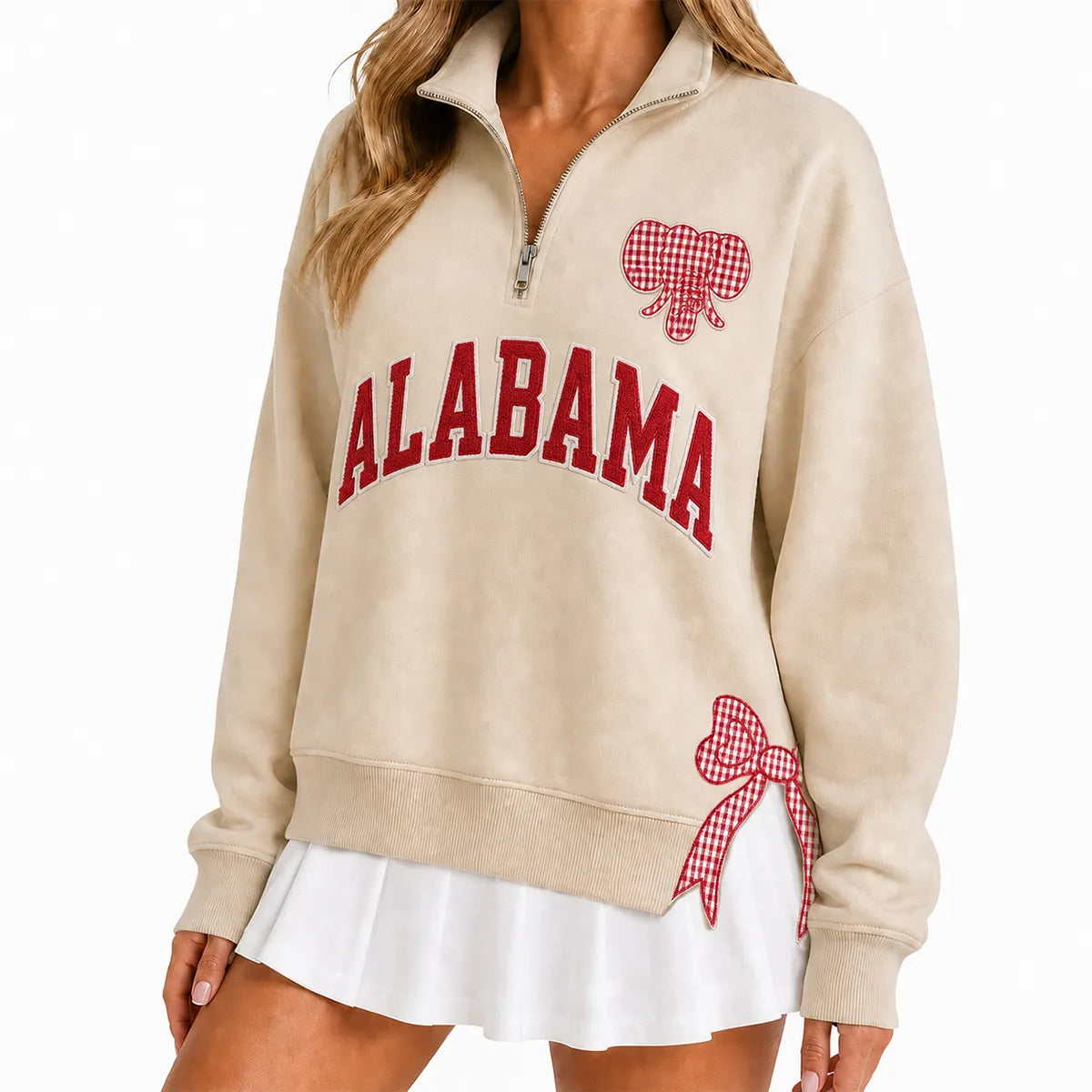 Custom College Game Day Quarter Zip Pullover – Plush Text, Mascot Logo & Butterfly Side Detail Spirit Sweatshirt