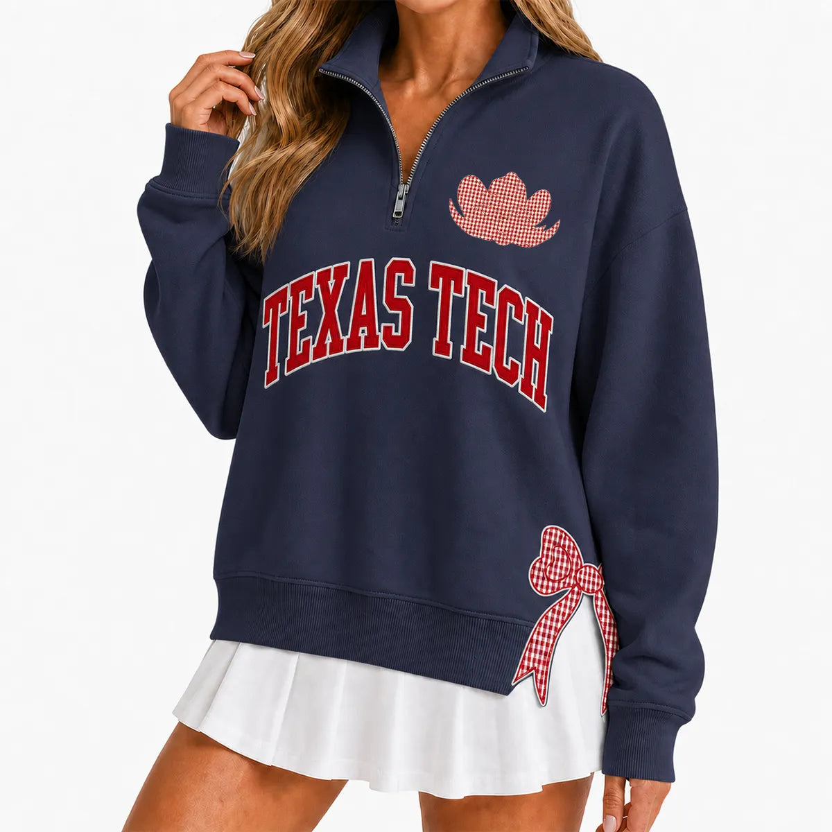 Custom College Game Day Quarter Zip Pullover – Plush Text, Mascot Logo & Butterfly Side Detail Spirit Sweatshirt