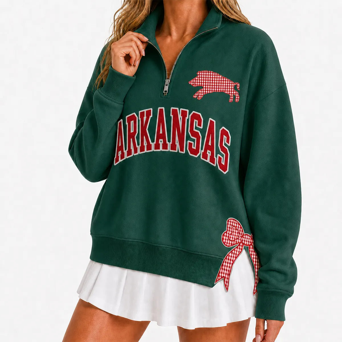 Custom College Game Day Quarter Zip Pullover – Plush Text, Mascot Logo & Butterfly Side Detail Spirit Sweatshirt