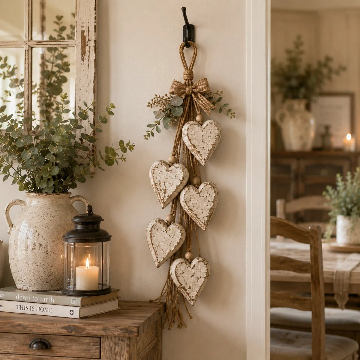 🩵 3D Solid Wood Lighted Hanging Heart Wall Decor – Remote-Controlled Rustic Farmhouse Decoration 🌊🎁BUY 2 FREE SHIPPING