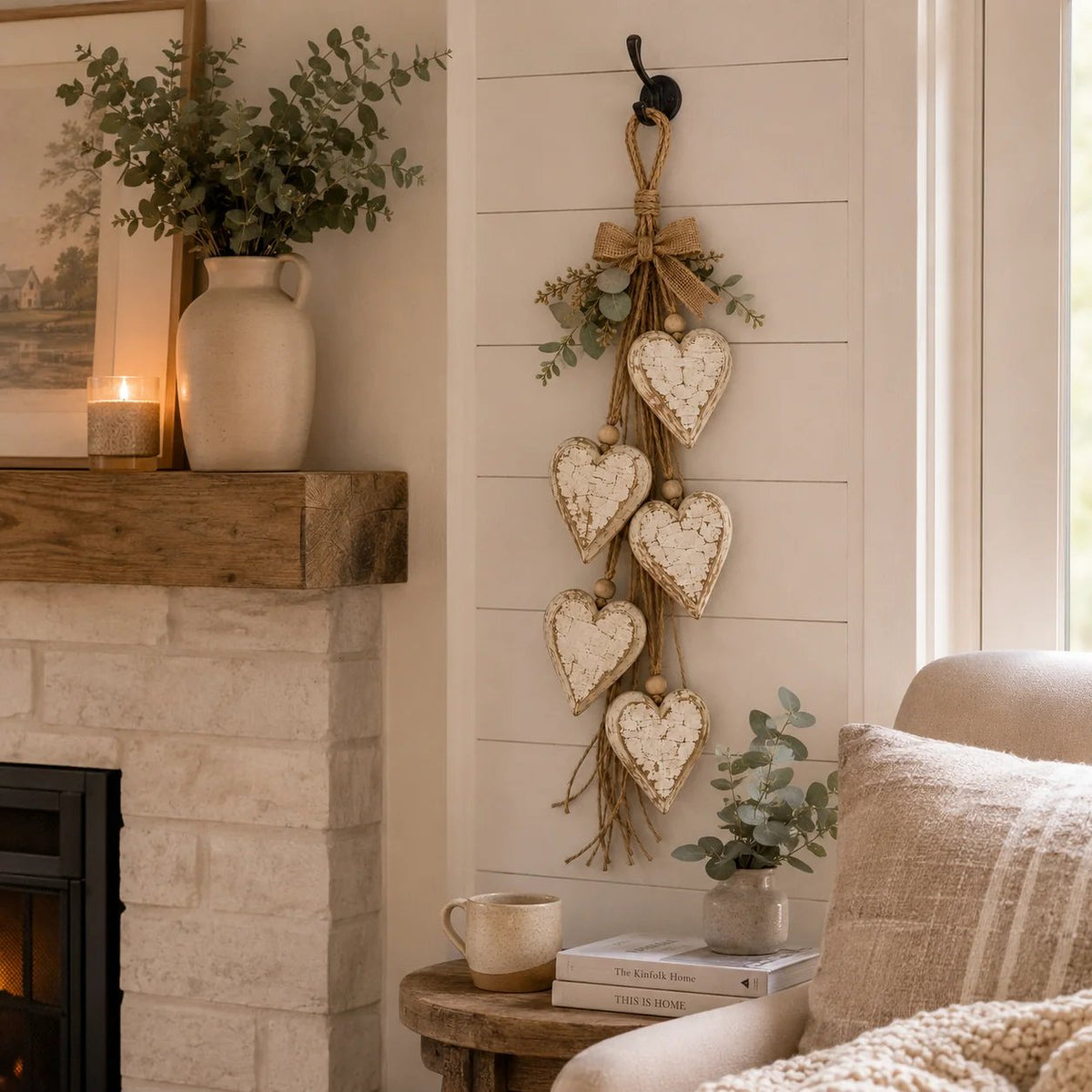 🩵 3D Solid Wood Lighted Hanging Heart Wall Decor – Remote-Controlled Rustic Farmhouse Decoration 🌊🎁BUY 2 FREE SHIPPING
