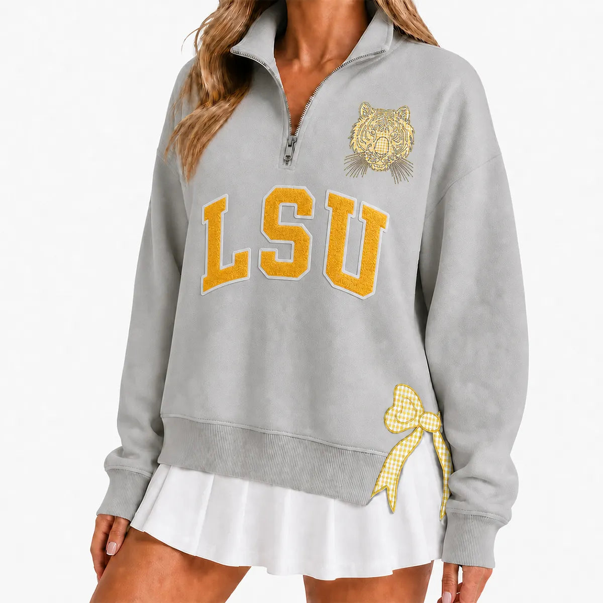 Custom College Game Day Quarter Zip Pullover – Plush Text, Mascot Logo & Butterfly Side Detail Spirit Sweatshirt