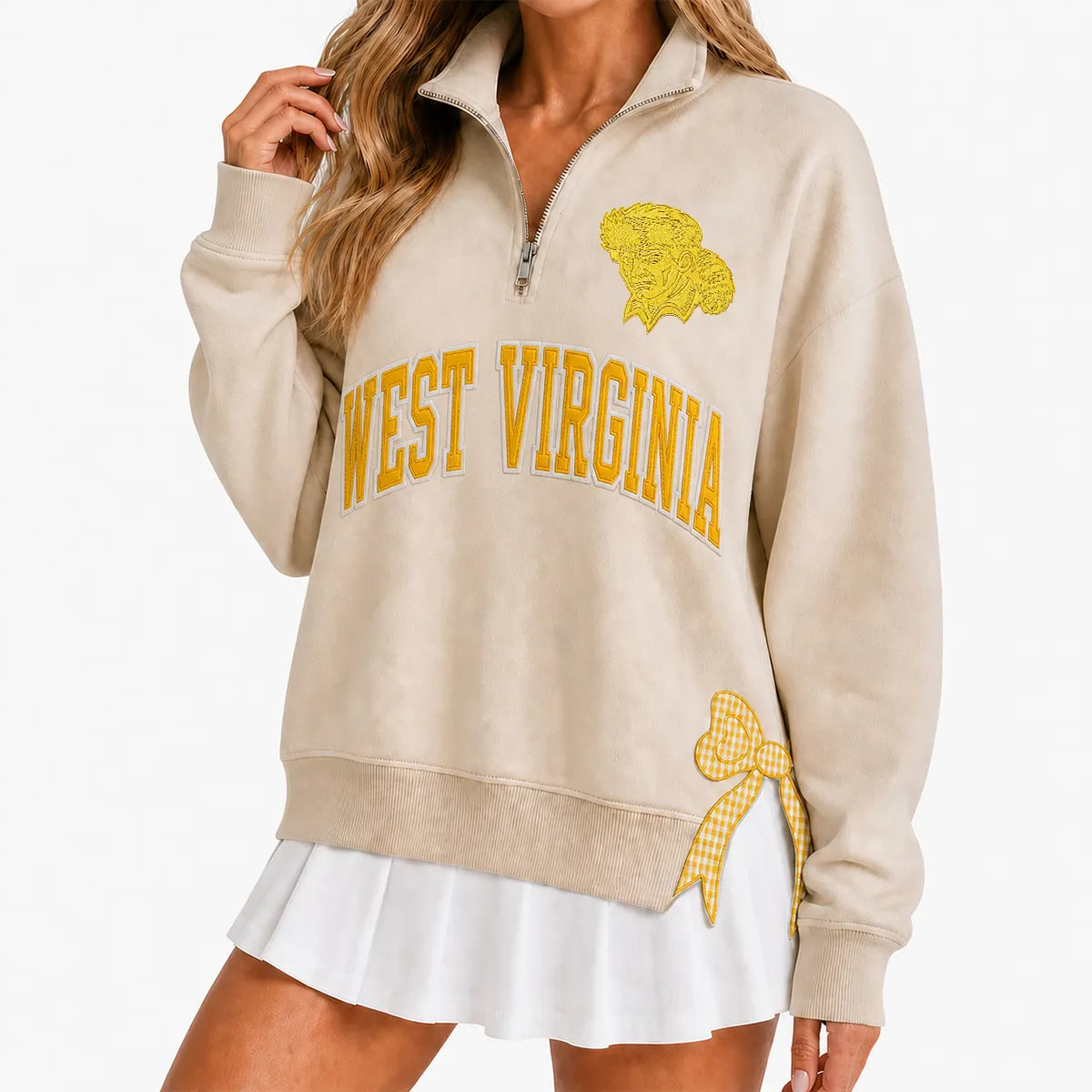 Custom College Game Day Quarter Zip Pullover – Plush Text, Mascot Logo & Butterfly Side Detail Spirit Sweatshirt