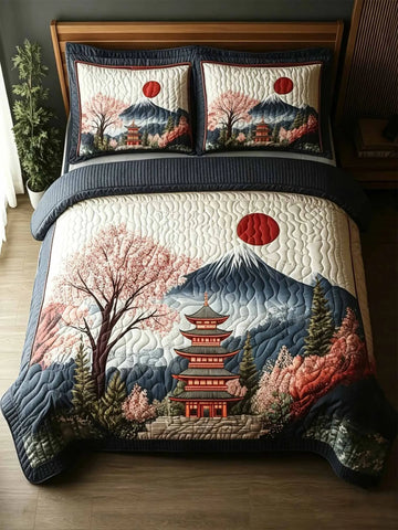 Japanese Pagoda Delight 3-Piece Quilted Bedding Set